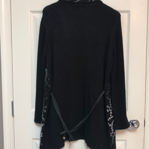 Ana Couture Black with gray sweater coat with tie - Picture 3 of 6